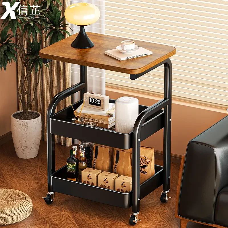 小推车零食置物架复古多层收纳架中古风客厅可移动收纳落地储物架