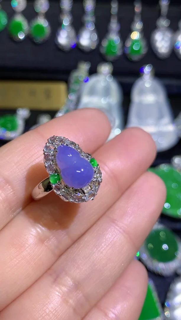 【闪购商品】翡翠戒指18K金镶嵌紫罗兰葫芦戒指