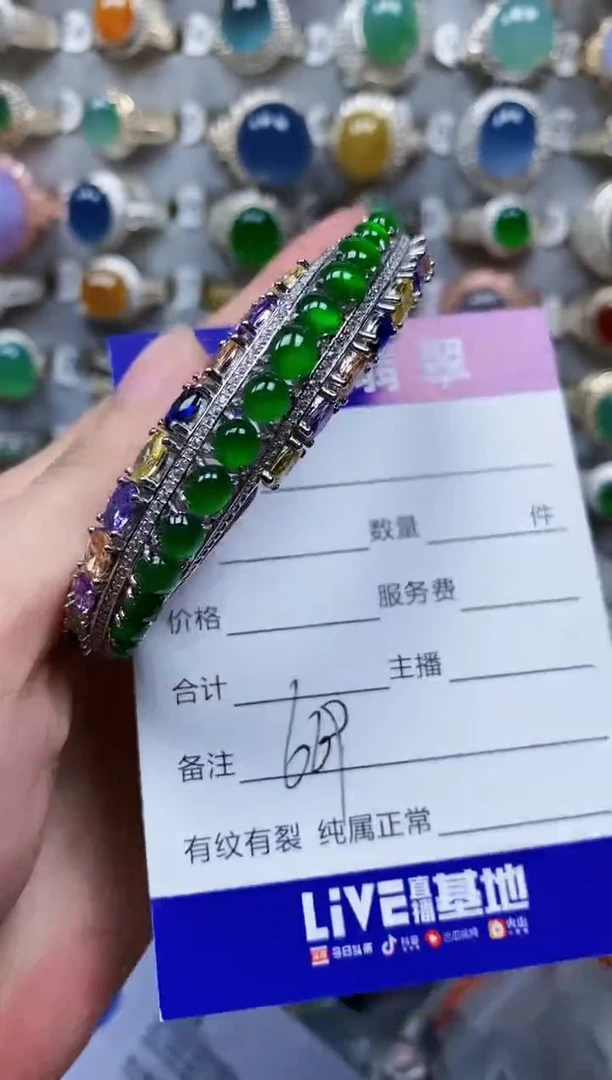 翡翠手镯银S925镶嵌669
