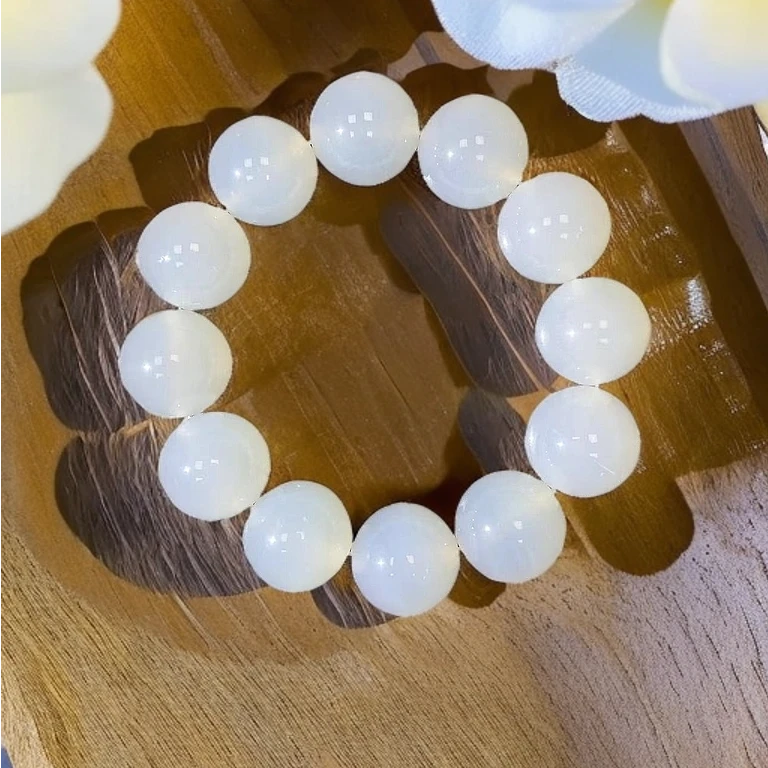 藏收级荔枝冻白玛瑙手串20MM12颗天然珠宝玉石高端精美白月光手链