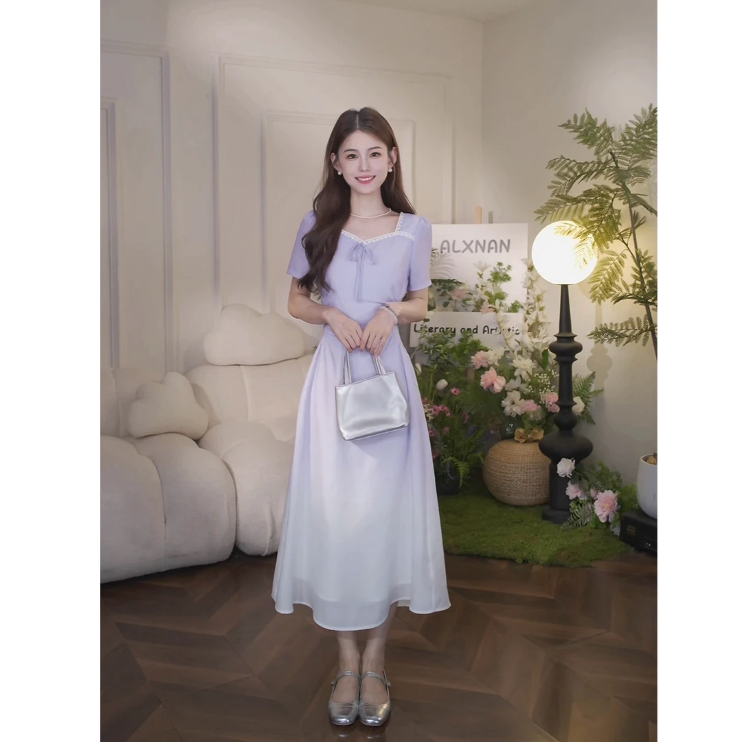 鹿向南【紫韵渐裳】渐变紫夏季新款度假风显瘦连衣裙女DYL661841