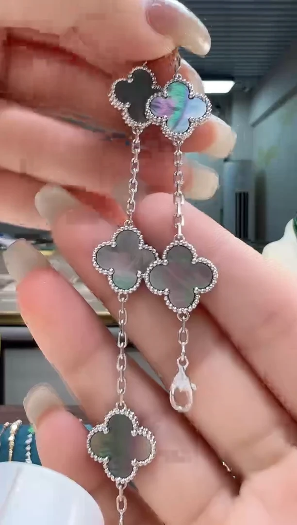 手链贝壳（贝母）铂Pt950镶嵌?****?灰贝五花手链