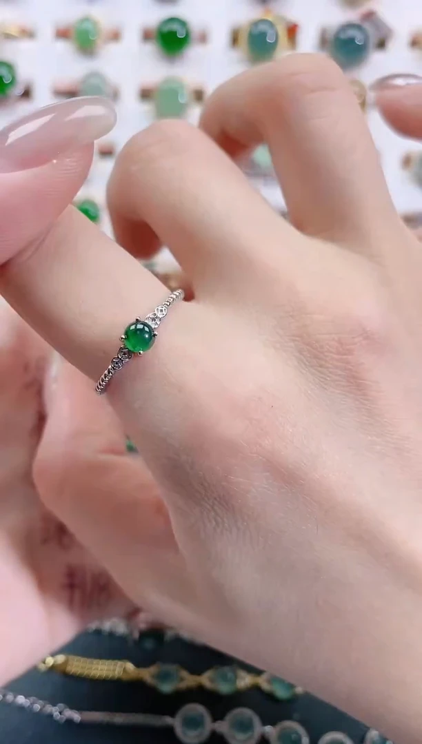 银S925镶嵌戒指翡翠天然翡翠