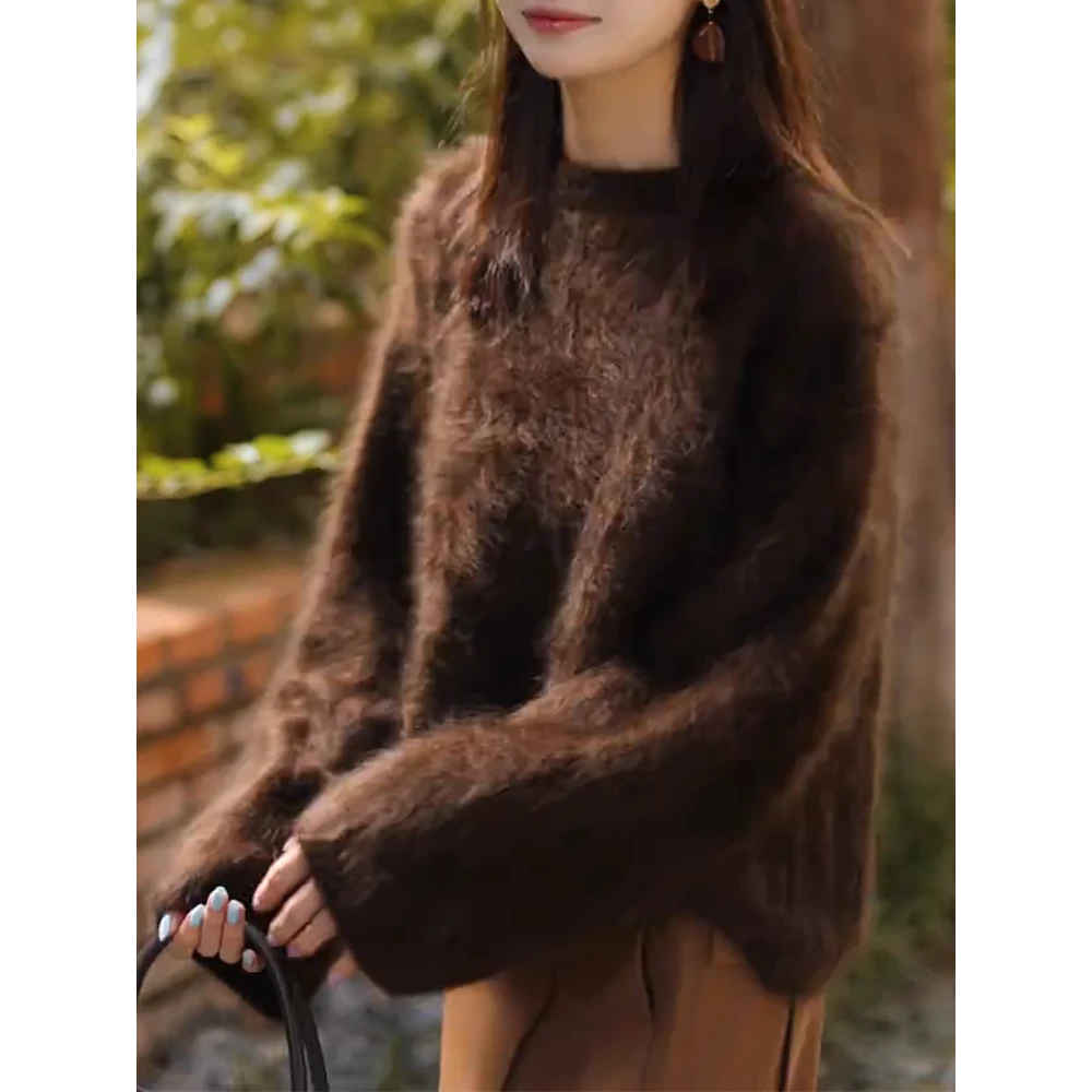 气质显瘦穿搭配！美拉德复古宽松软糯毛衣女慵懒风洋气圆领针织衫