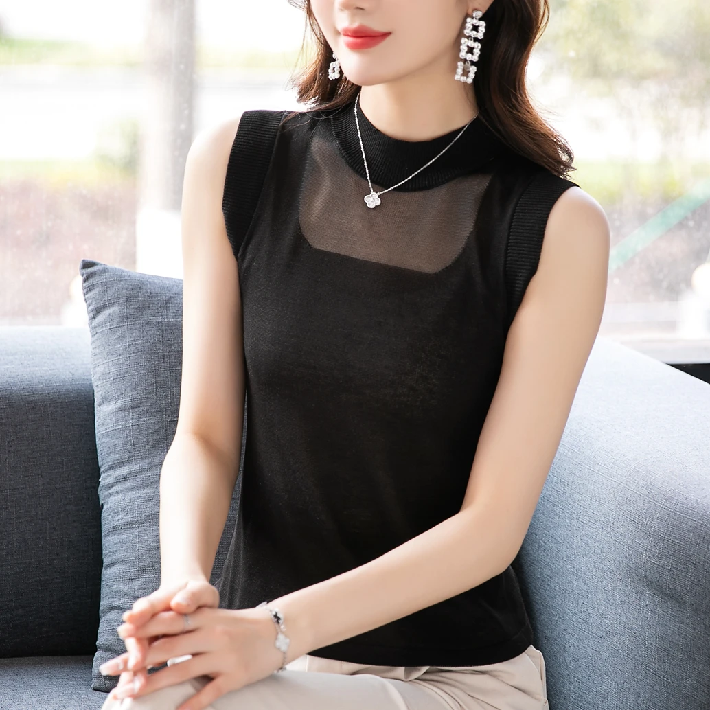 2025年春季新款纯色针织衫无袖时尚洋气宽松显瘦套头百搭毛衣