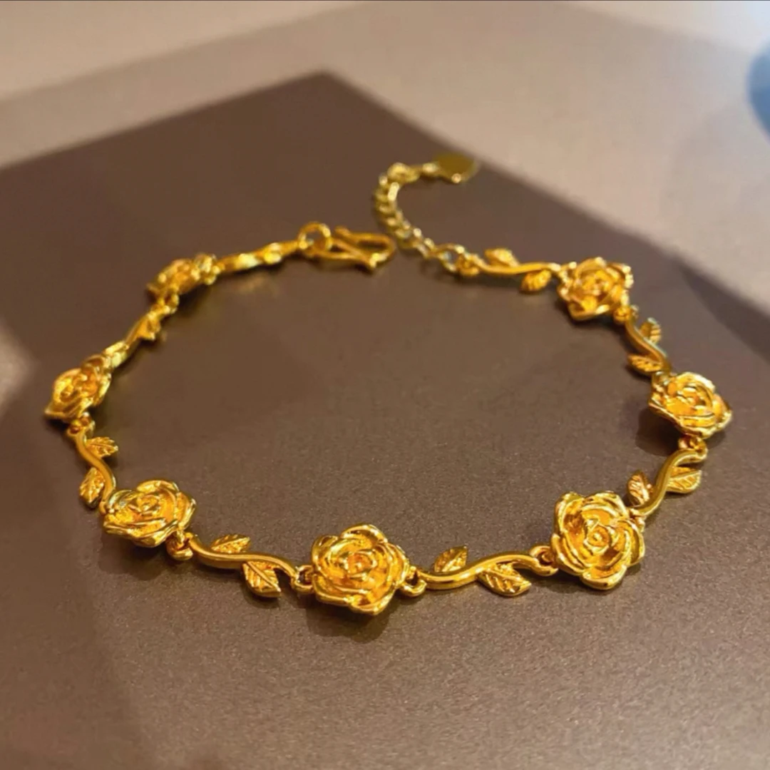 【粉丝专享】玫瑰花手链女复古高级感金色花朵轻奢时尚个性小众首饰