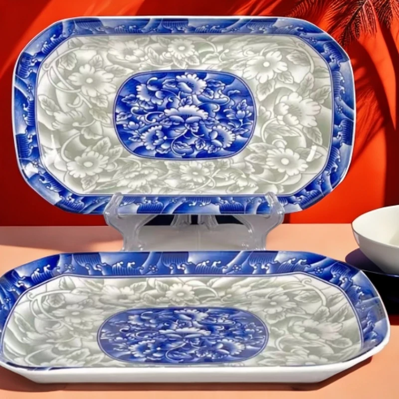 【景宝元陶瓷】景德镇青枝玉蔓鱼盘单个装HST