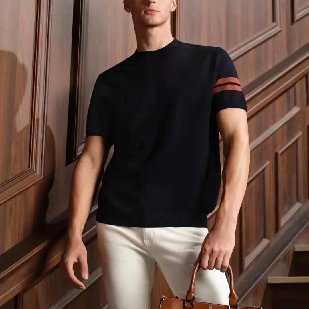 意式轻奢！！简约百搭时尚老钱风莫代尔空气层T恤透气舒适短袖2531