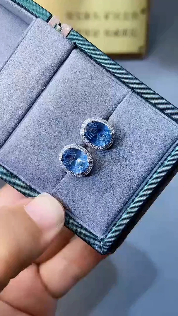 【闪购商品】海蓝宝石耳饰银S925镶嵌156