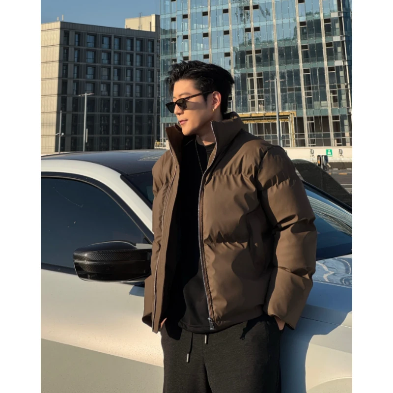 高级感冬季外套棉服立领正肩短款休闲百搭加厚皮质百搭时尚棉衣男