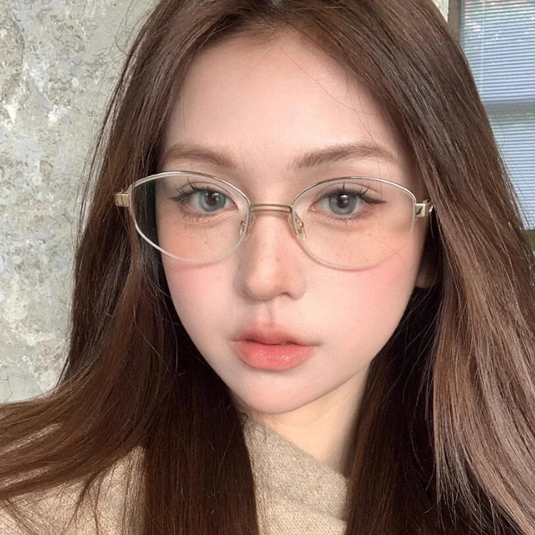 半框金丝眼镜高级感近视女度数可配金属椭圆眼眶眼睛框镜架眼镜框