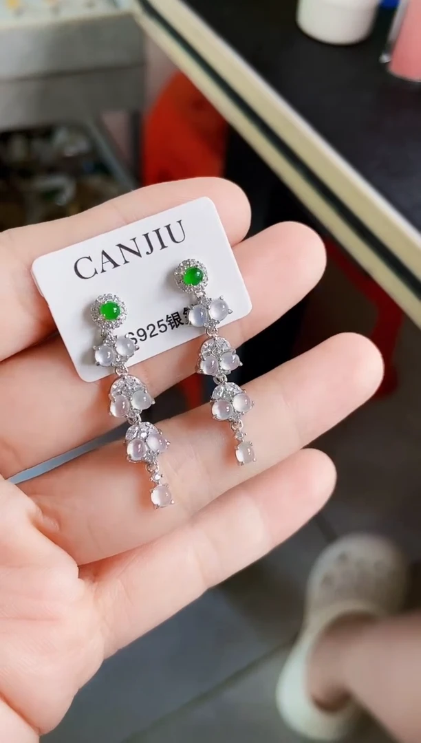 翡翠银S925镶嵌耳饰0