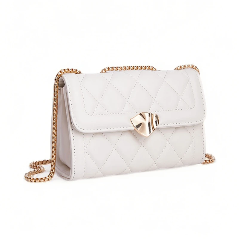 拉链耐刮包盖斜挎包白色绣线斜跨简约夏季洋气单肩网红链条包