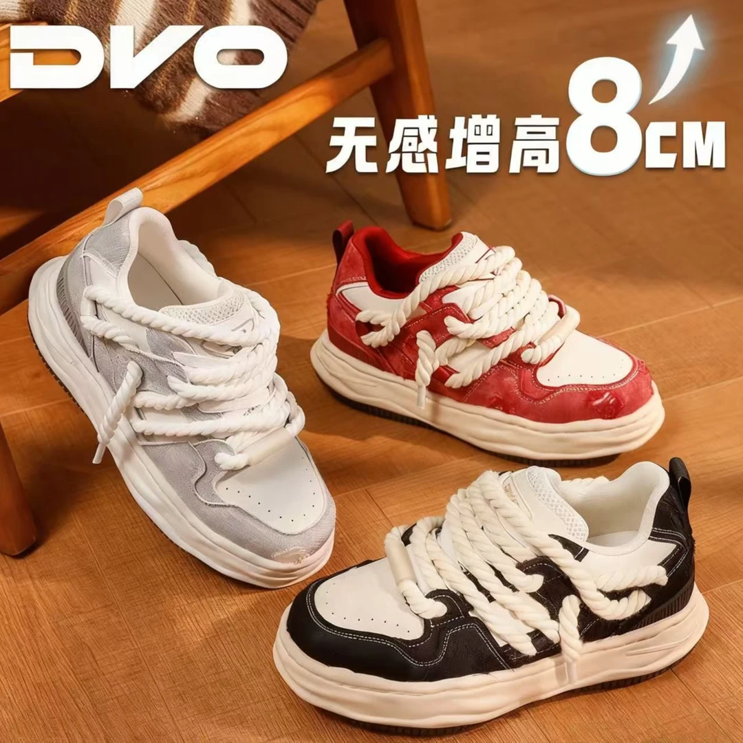 DVO 【毒液2.0】8CM隐形内增高2025秋冬季破碎蕾丝帆布低帮厚底潮鞋