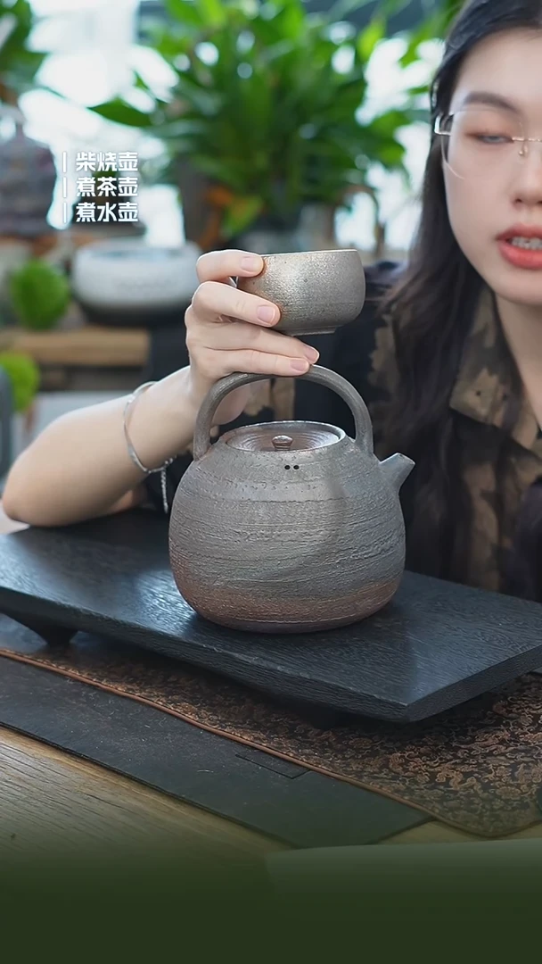 铁胎柴烧1200cc 一壶一龙窑禅定杯（可备注有字无字）