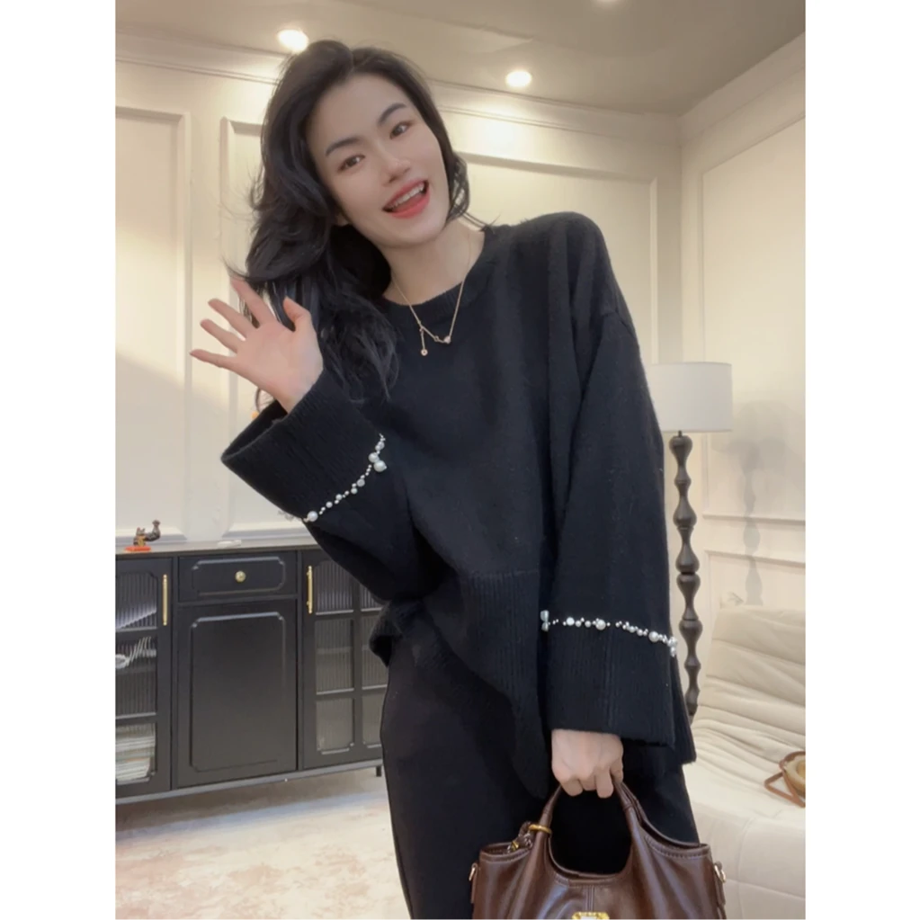 【冬日开场】欧货简约高级软糯钉珠宽松百搭厚款毛衣针织衫LY