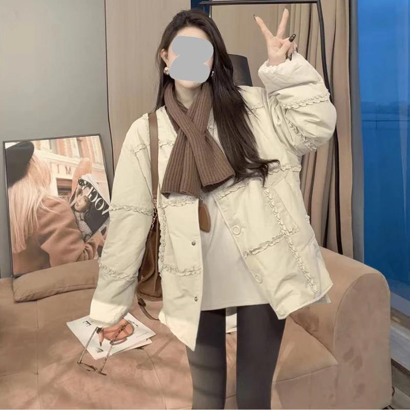 2025年秋冬新款时尚潮流保暖气质感棉服女百搭是简约通勤风外套