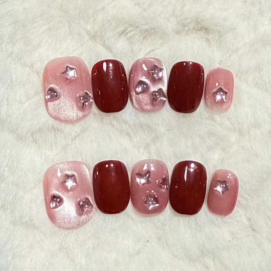 A17【粉棕爱心】新年款纯手工秋冬显白气质穿戴甲