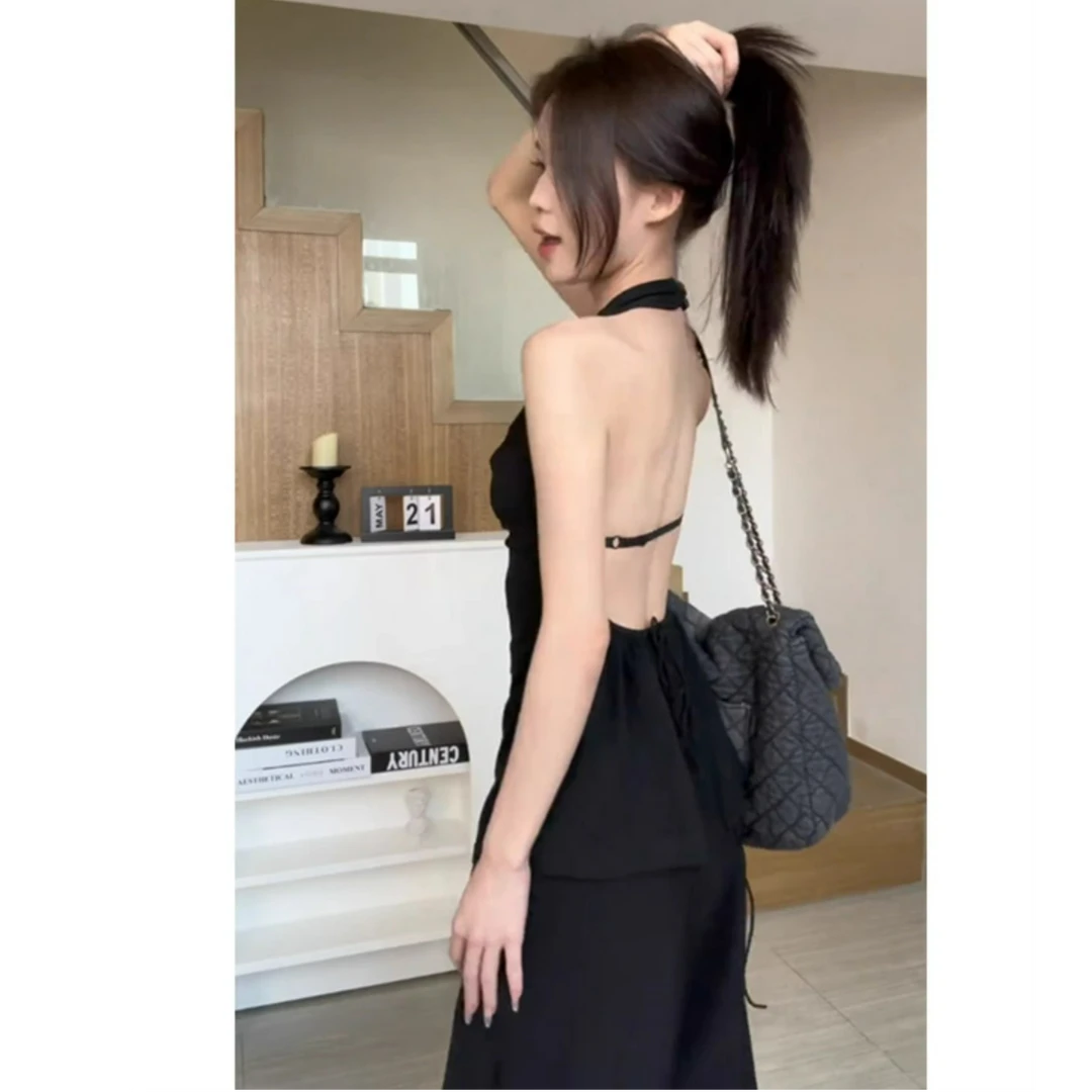 纯欲辣妹风荡领无袖挂脖露背上衣阔腿裤套装女休闲气质显瘦两件套