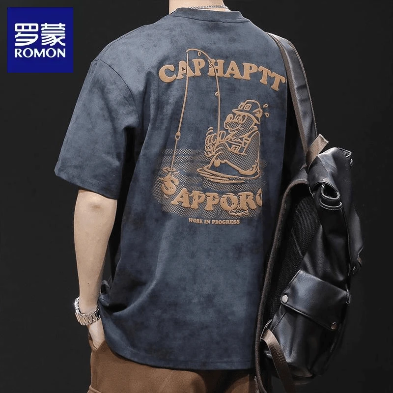 罗蒙2025夏季宽松时尚男士短袖T恤高级感男装潮流百搭舒适休闲服
