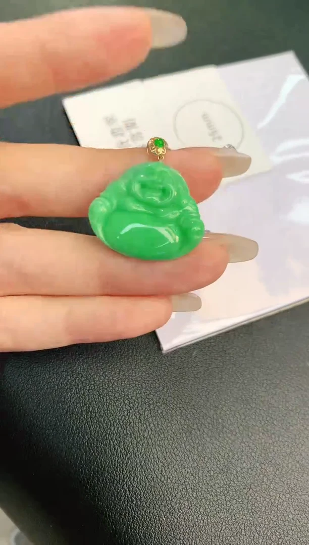 翡翠18K金镶嵌颈饰赠礼盒证书 珍珍