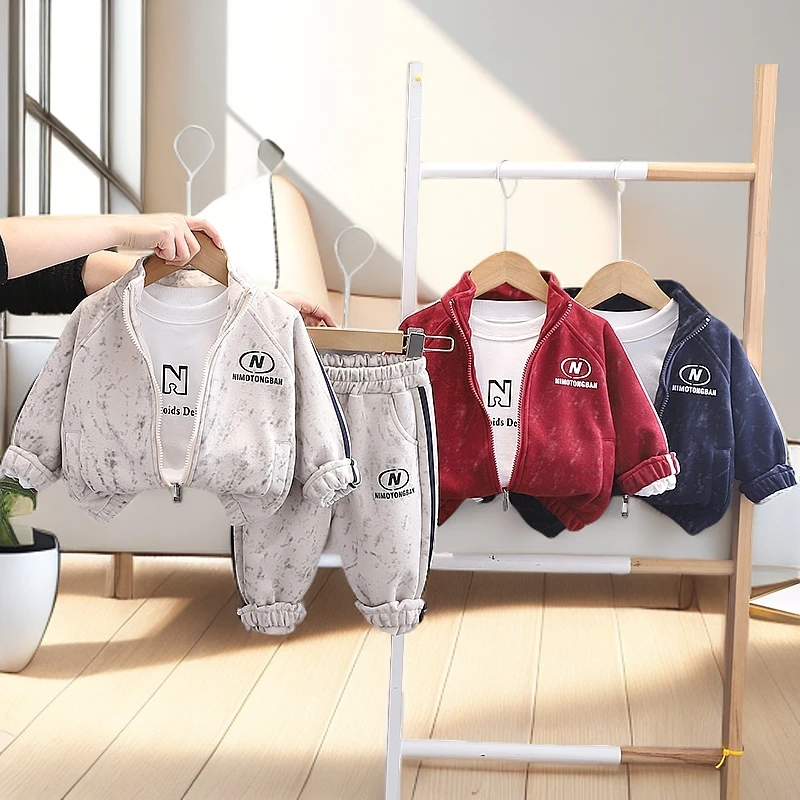 【三件套】2025春装上新中小童立领夹克加工装裤加内搭高品质童装潮