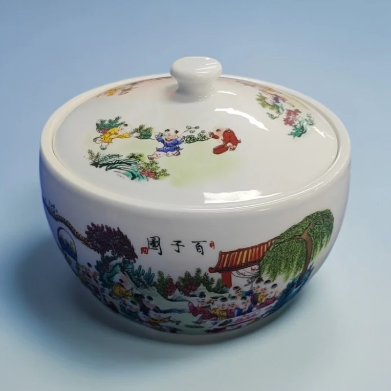 【带底座】景德镇耐高温密封陶瓷储物罐猪油盐面粉防潮（百子图款）