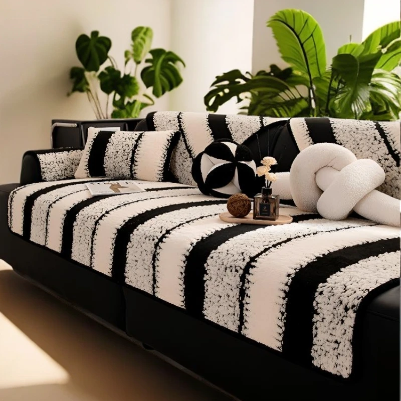 yayan/雅颜离歌冬季加厚毛绒防滑沙发垫轻奢高级感直排坐垫子盖布