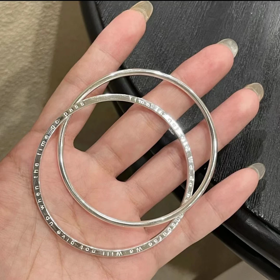 足银手镯 足银999.9手镯 双环四叶草手镯女素圈光面叠戴手环