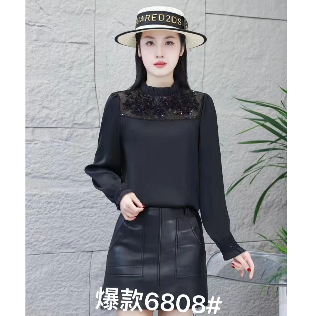 YCB6808 （聚水潭 ）轻职气质装衬衫时尚洋气半高领长袖打底衫百搭