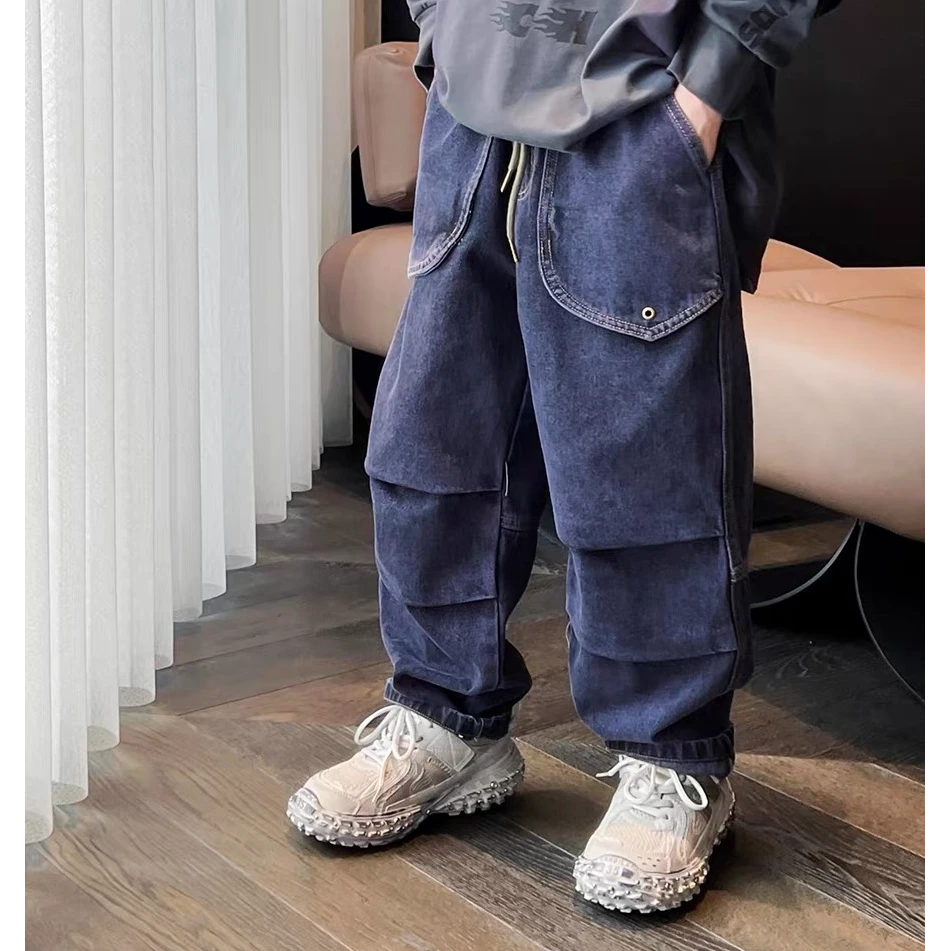 503097童装男童秋季2025新款牛仔裤高腰牛仔长裤男春秋宽松男大童