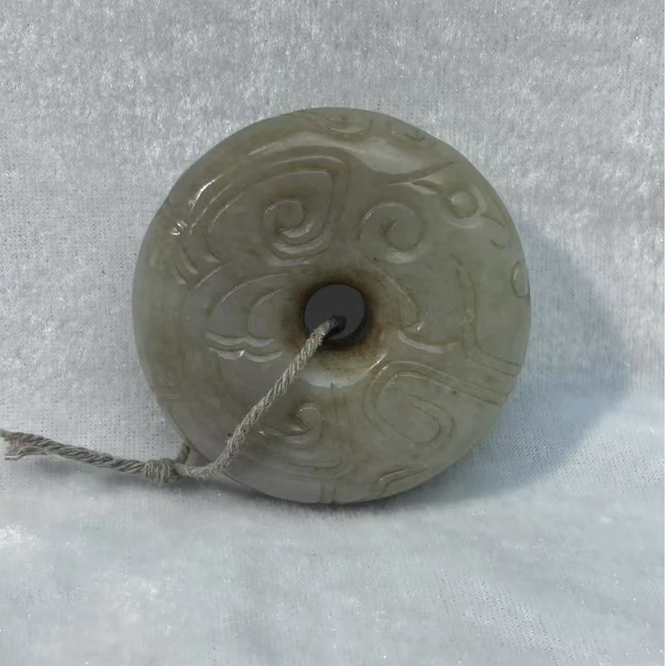 和田玉 圆形板回纹挂件