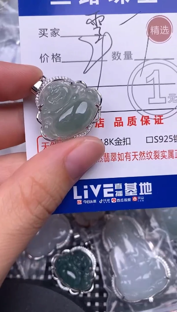颈饰银S925镶嵌翡翠残*挂件