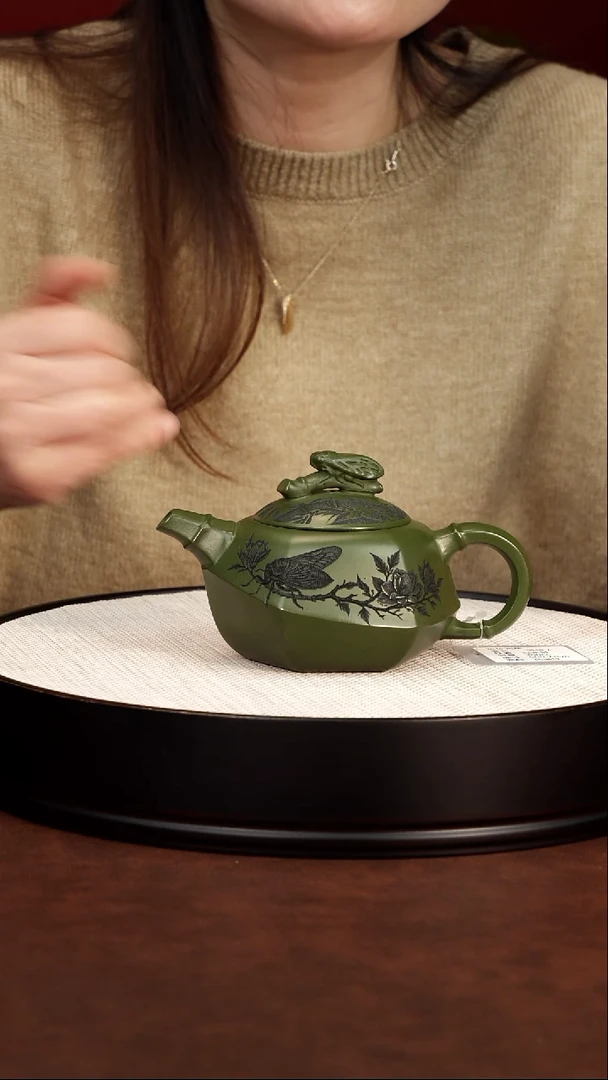 茶壶紫砂宜兴紫砂 一鸣惊人 民国绿 范家群