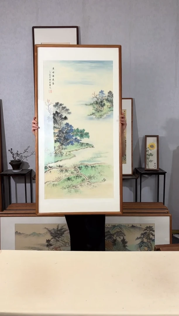 国画手绘*溪畔雅逸图*62*122cm带框发货