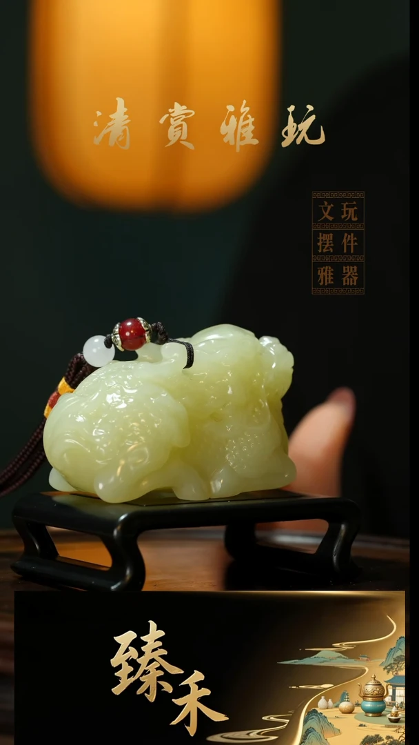 玉麒麟》手把件摆件