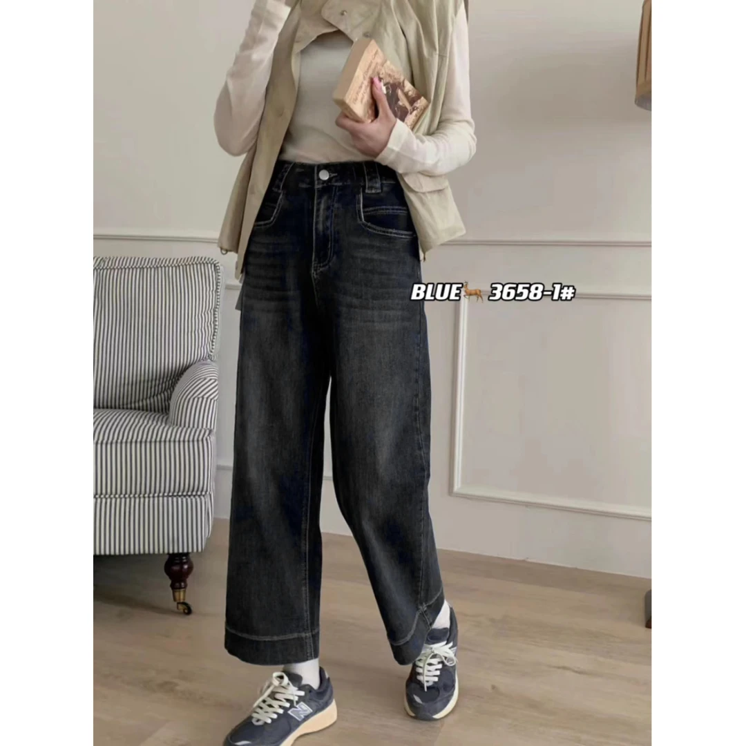 1305-新款高腰黑色阔腿裤喇叭高腰弹力宽松修身显瘦直筒