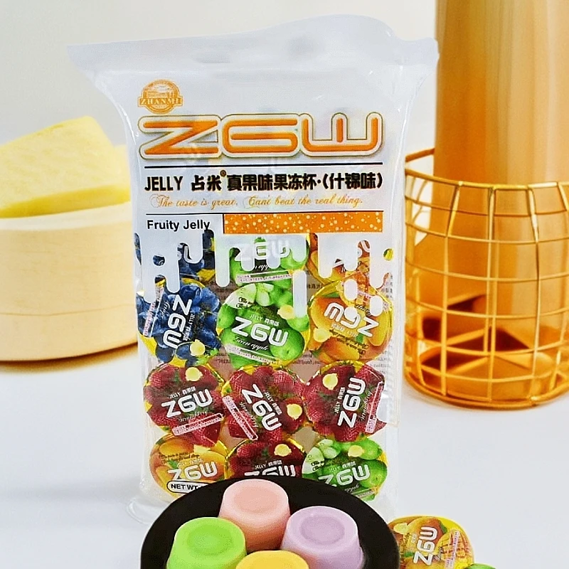 占米真果味果冻杯什锦味670g芒果草莓蓝莓青苹果味布丁小吃小零食