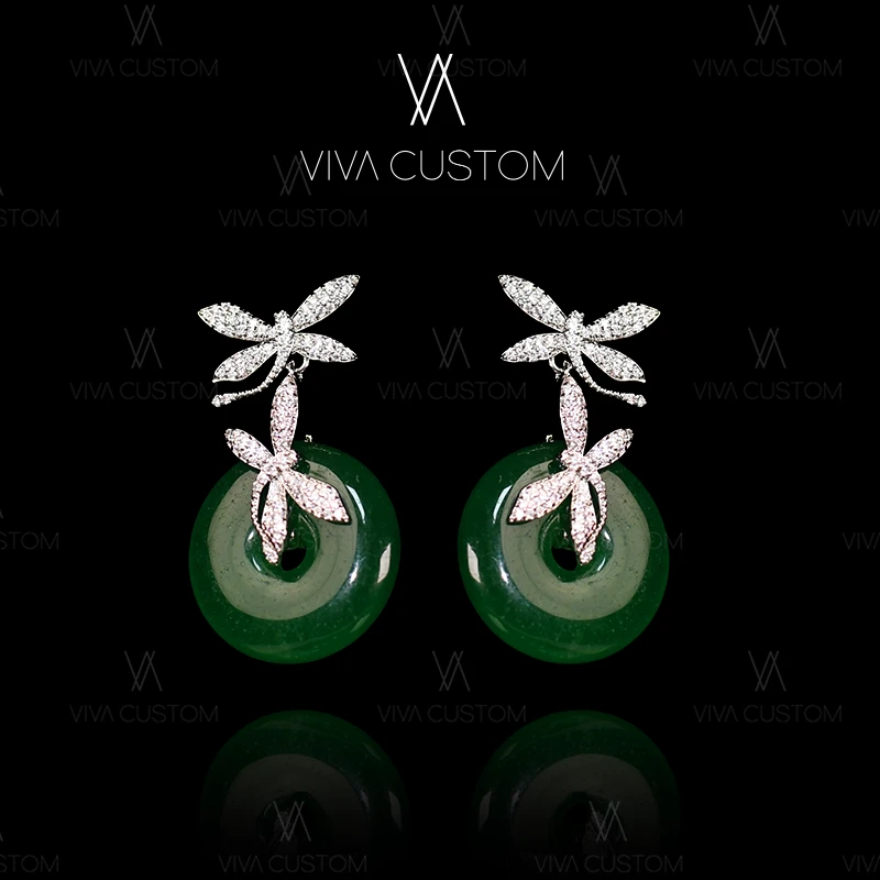 铜合金合成锆石耳饰 新中式系列 古风优雅中式蜻蜓点翠耳钉