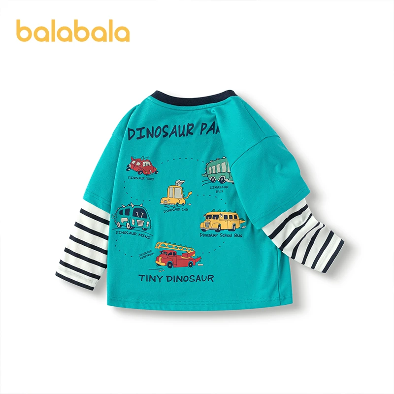 巴拉巴拉童装男童长袖t恤假两件纯棉打底衫2025新款秋装条纹撞色