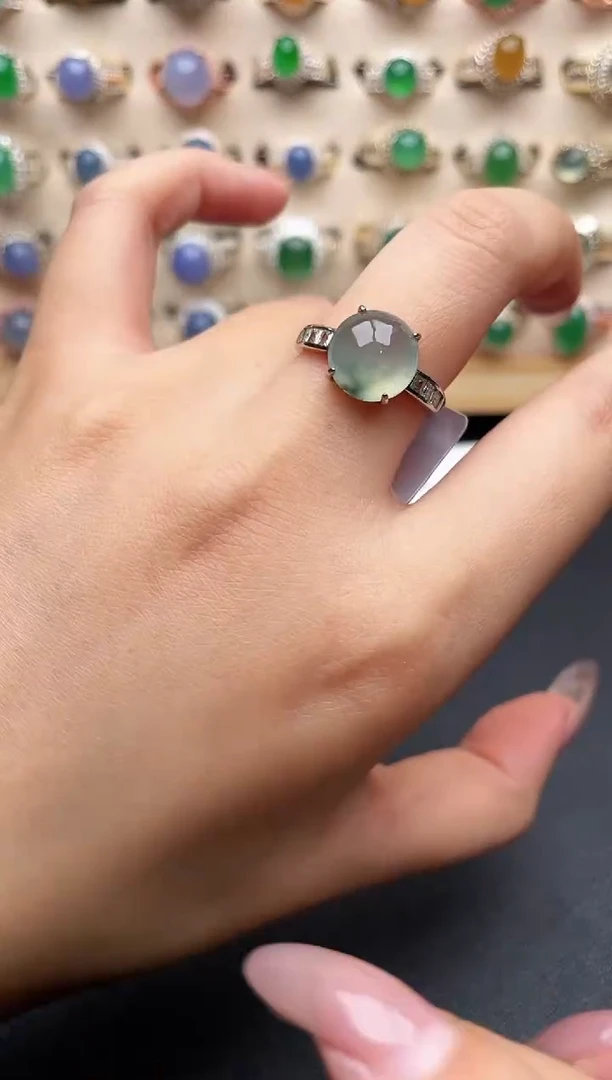 银S925镶嵌戒指翡翠一物一证一礼盒