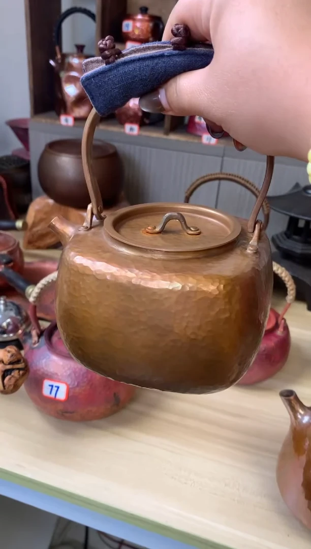 ?****️紫铜包浆色四方提梁壶