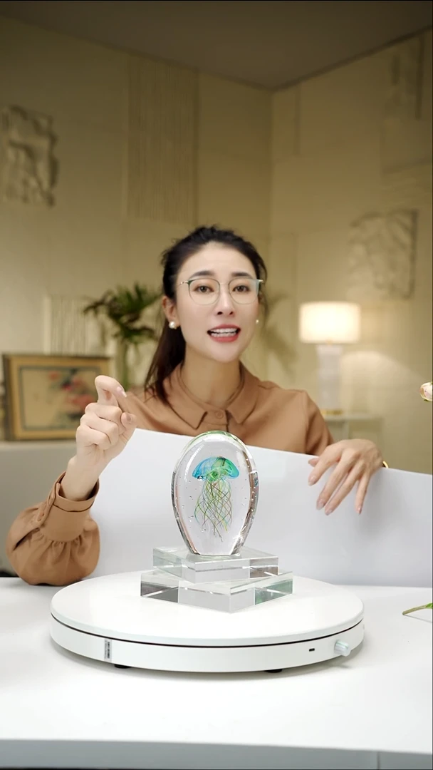 手工艺品琉璃蓝绿色水母摆件