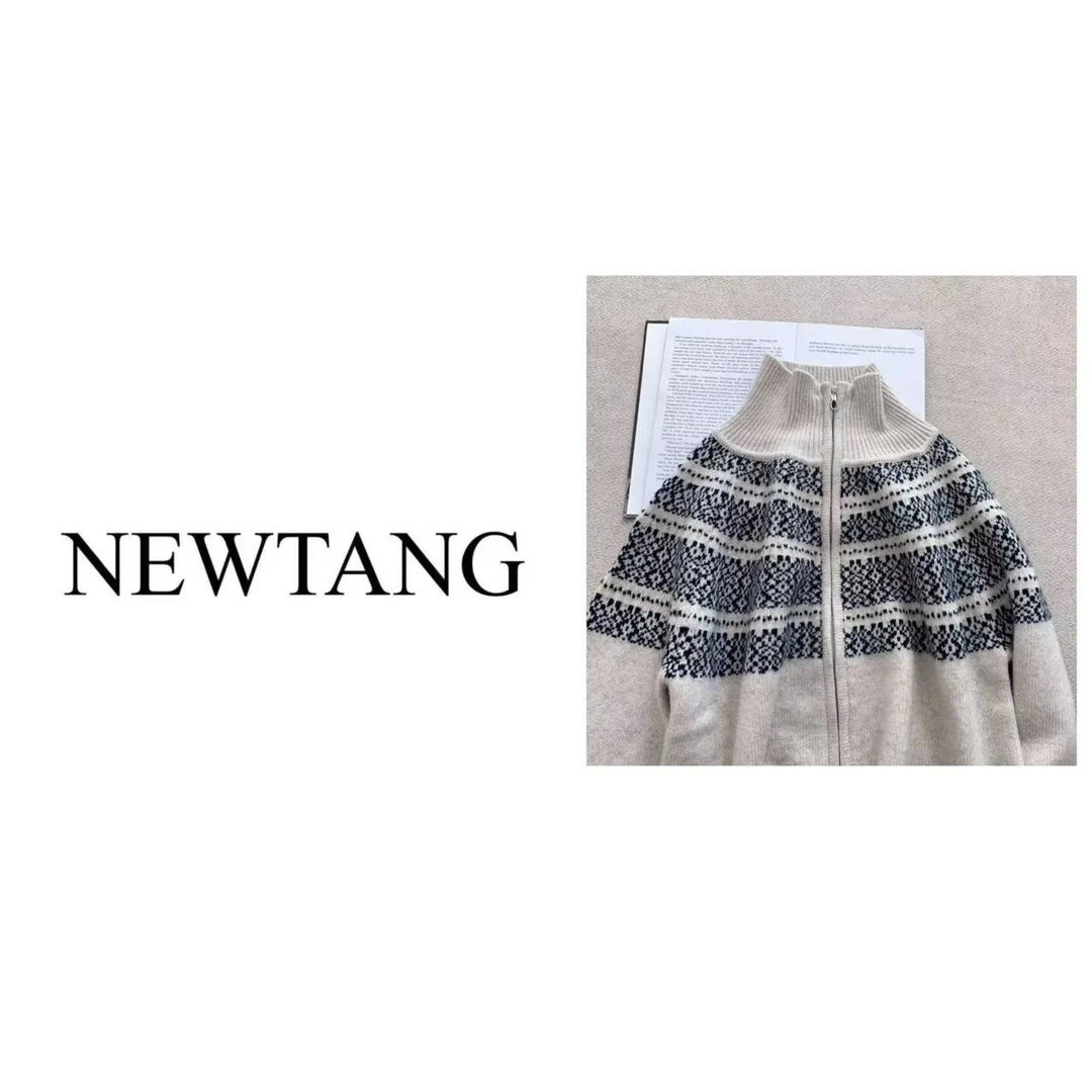 【休闲日记】1187 (含羊毛)费尔岛高领针织开衫毛衣新款外套