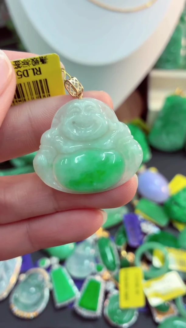 吊坠(不含链)18K金镶嵌翡翠天然缅甸翡翠A货