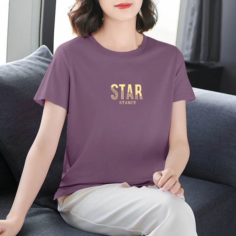 印花女士上衣休闲百搭显瘦2025新款夏季宽松大码圆领时尚潮流t恤
