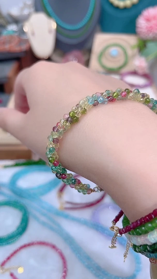 手链银S925镶嵌尖晶石彩麻花15.8