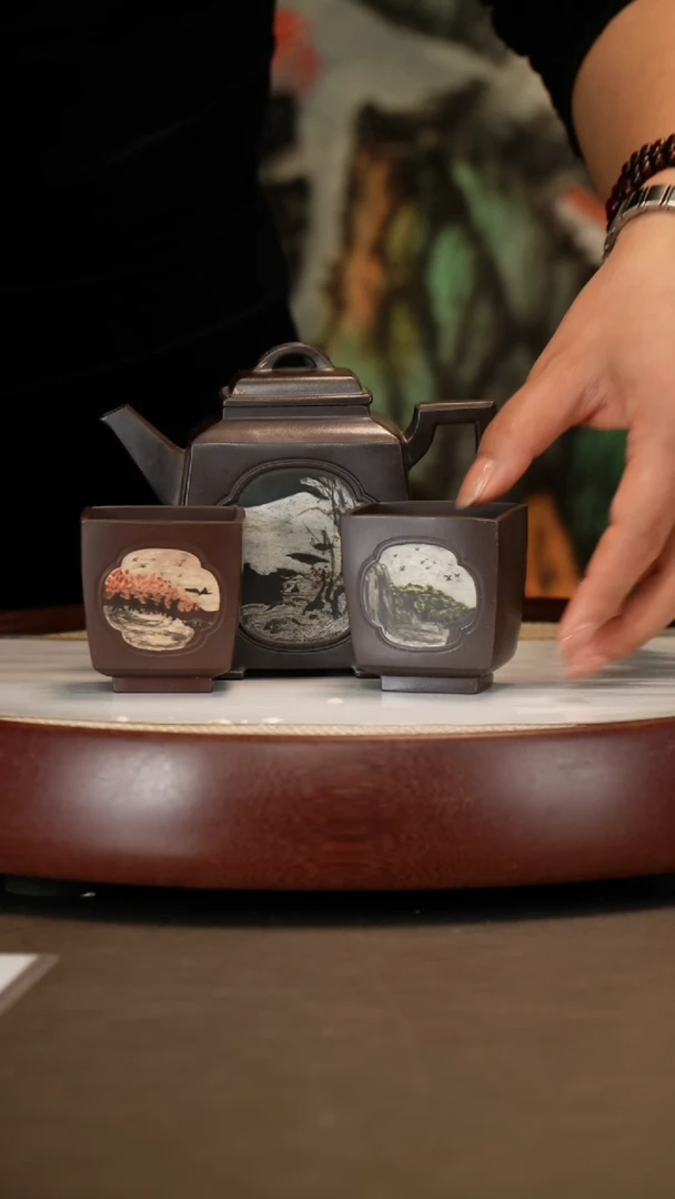 【闪购商品】紫砂茶壶【时顺华】老紫泥升方套组  350CC