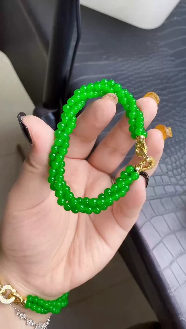 未镶嵌手链翡翠三圈扭扭小米珠手串