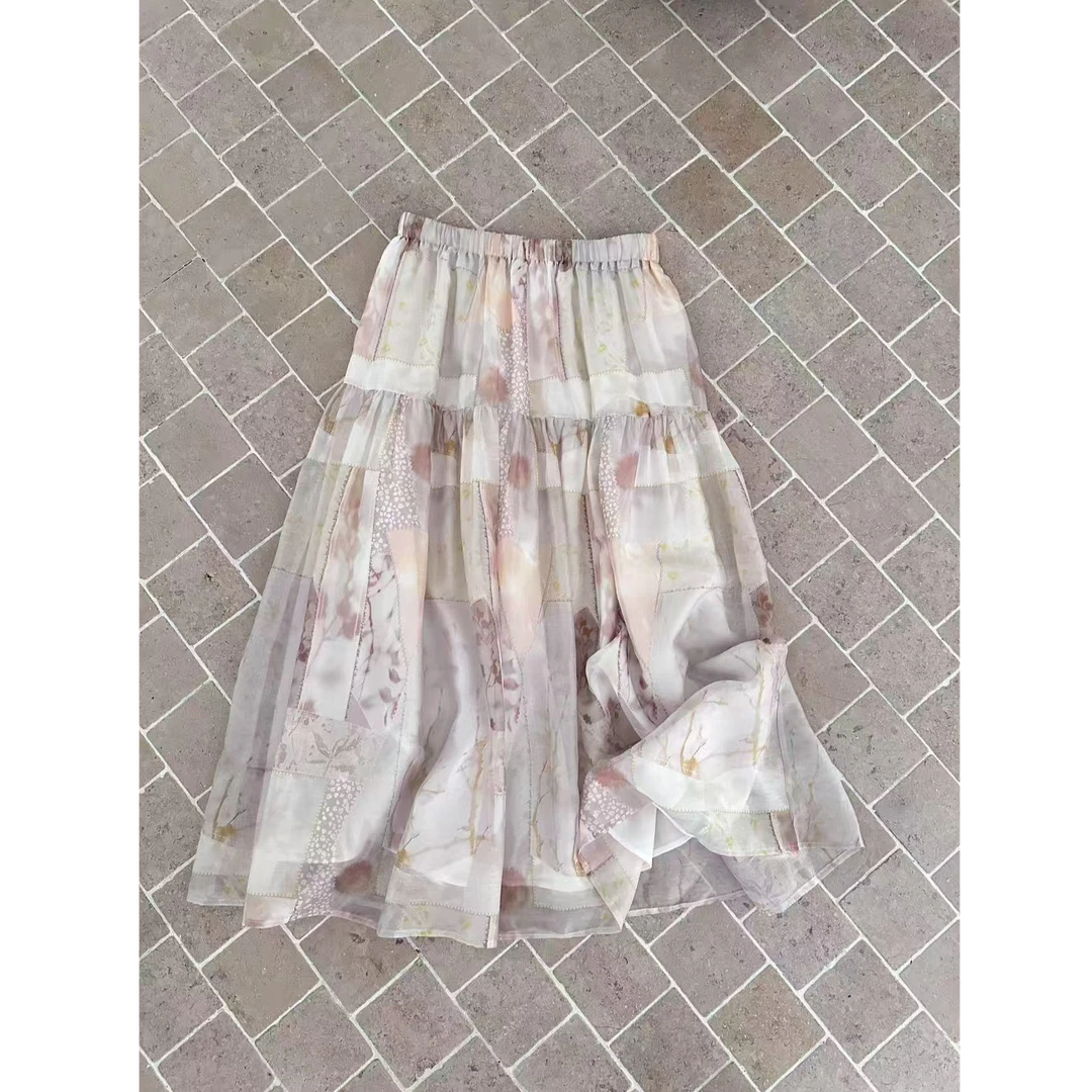 十三行Orange-夏季福秒飘逸垂感网纱半身裙#Y0255